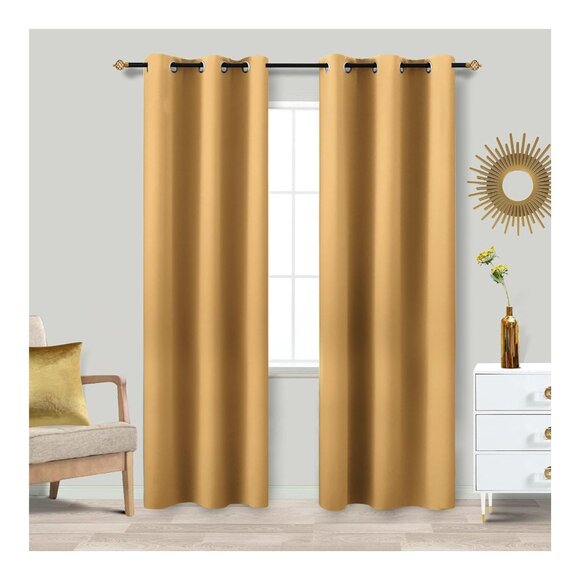 KOUFALL 84 Inch Sun Light Gold Blackout Curtains - Thermal Insulated, Soundproof - Picture 1 of 5